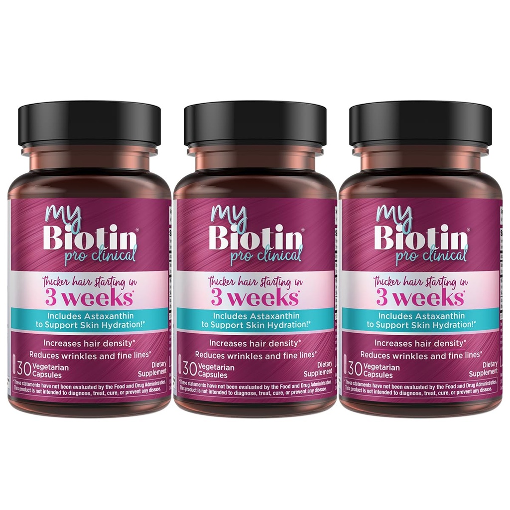 מוצרי הפריון MyBiotin ProClinical - שיער Thicker החל ב 3 שבועות & Fight Wrinkles - MB40X פטנט ביוטין B7 Matrix w/Astaxanthin - 40X More Soluble לעומת ביוטין רגיל, 90 Veg כמוסות Veg