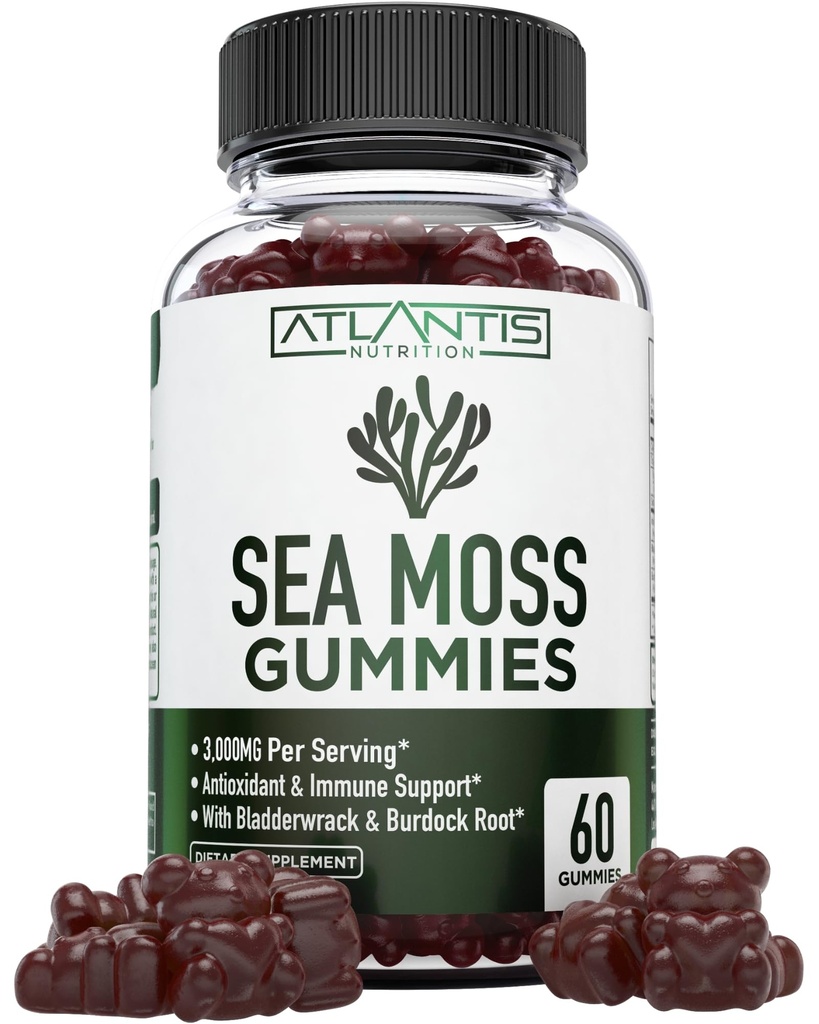 Irish Sea Mossss Gummies - 3000MG - פורמולה w / Irish Sea Moss, Bladder & Burdock Root, מכיל ויטמין חיוני ומינרל - תוספת Superfood Superfood, 60 ים Mosmies למבוגרים