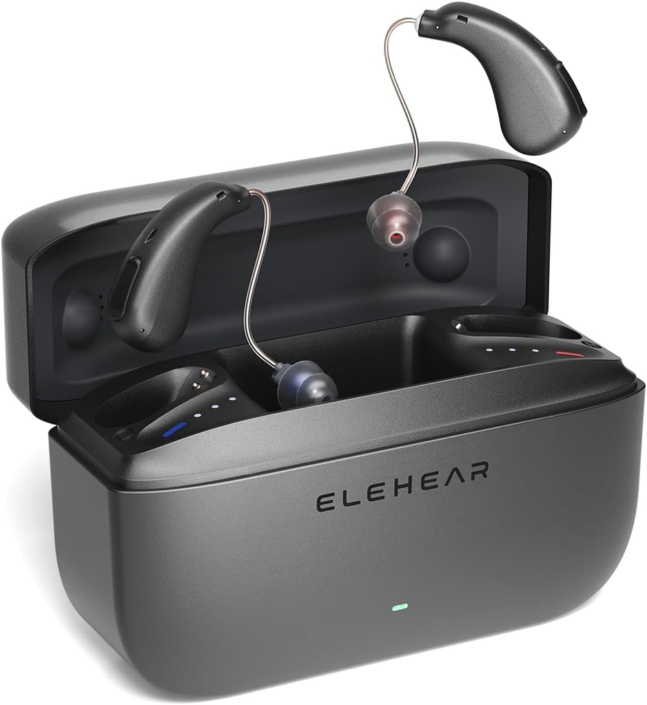 Alpha Hearing Aids, AI Noise ביטול השמיעה של OTC עבור מבוגרים ומבוגרים, Super Clear Sound, Long-Lasting Battery ריפא סיוע שמיעה בתשלום, 4 מצבים, Metallic Dark Grey