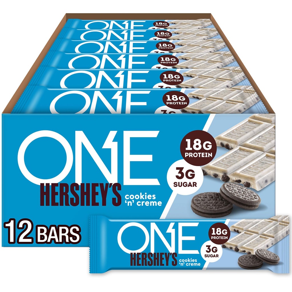 1 חלבון Bars, Hershey's Cookies 'n' Creme, Gluten חינם עם 18g חלבונים ו 3g סוכר, Pantry Staples, 2.12 oz (12 Count)