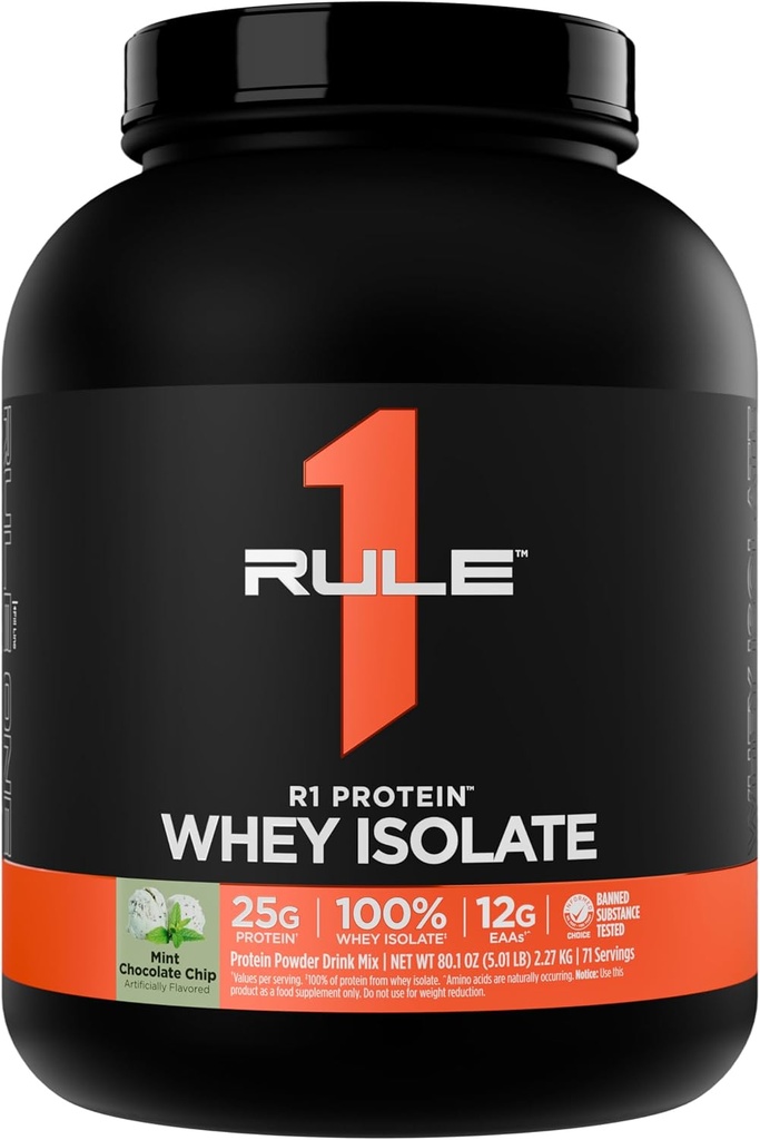 כלל 1 חלבון R1 Whey Isolate - עם 25g חלבון ו 6g BCAA בלעדי ממקורות מבודדים ו hydrolyzed עבור Workout Recovery (5 פאונד *, Mint שוקולד Chip)