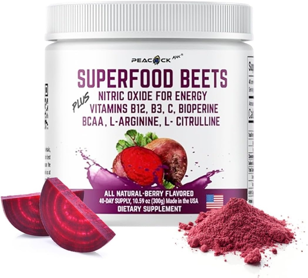 Superfood Beets אבקת, 10.59oz 40 משרתים - אבקת Beetroot אורגני Beet Root Band with Green Tea & Berry Flavor, Non-GMO, משקה מבוסס צמחי