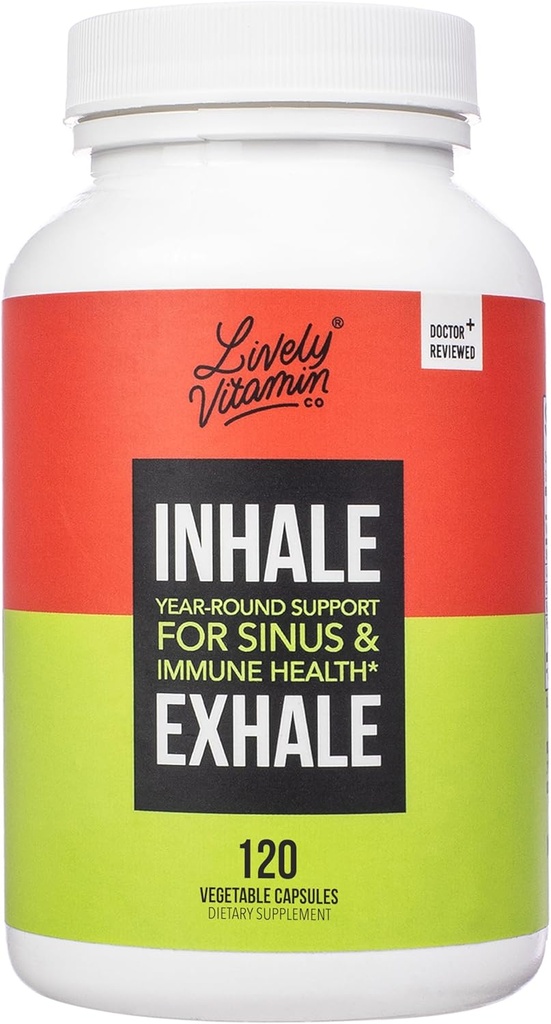 כמות חיה של VITAMIN CO. Inhale Exhale - Helps Calm Allergies - Itchy Watery Eyes - Allergy Symptom Relief - Nasalungestion - Clear Breathing - Allergic Response - Coughing - 120 קפסולות