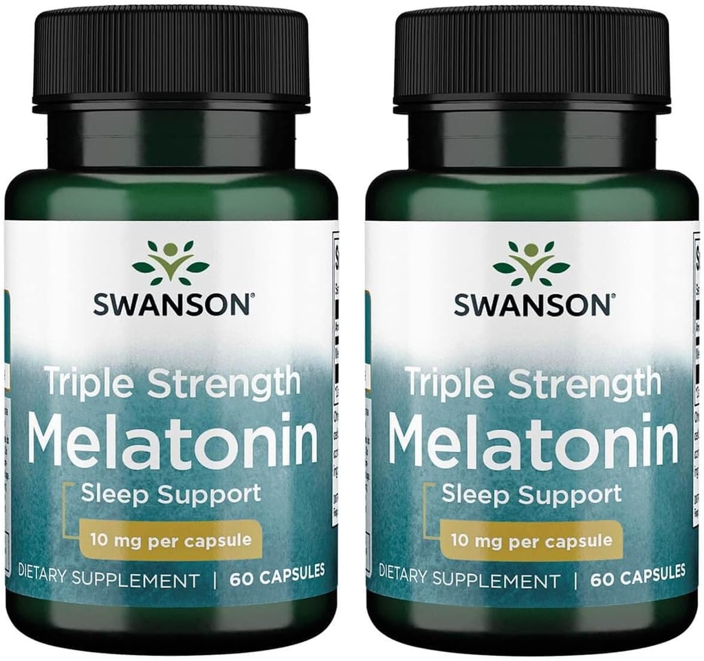 Swanson Triple Strength Melatonin - תמיכה בשינה טבעית ל- Disrupted Sleep Cycles - (60 קפסולות, 10 מ"ג כל) 2 Pack