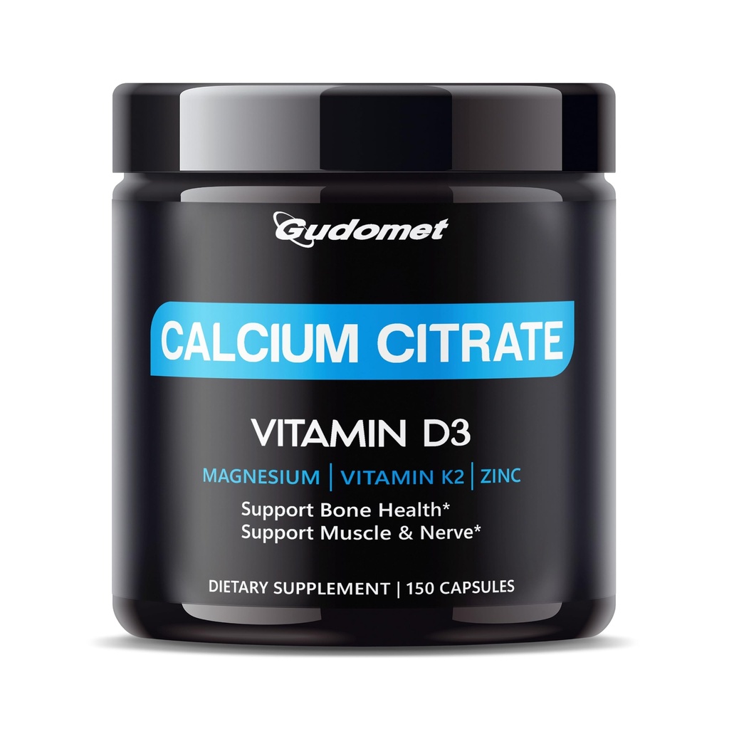 High-Absorption Calcium Citrate עם ויטמין D3 & K2 - תומך העצם, שריר ועצב בריאות - 150 קפסולות, המיוצר בארה"ב