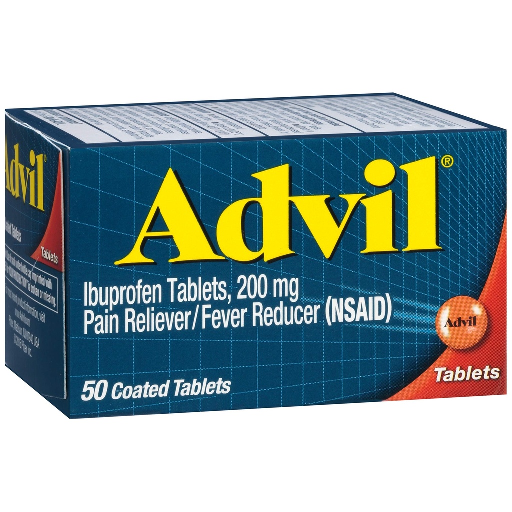 Advil Pain Reliever ו- Fever מופחת, Ibuprofen 200 מ"ג עבור הקלה בכאב - 50 טבליות coated