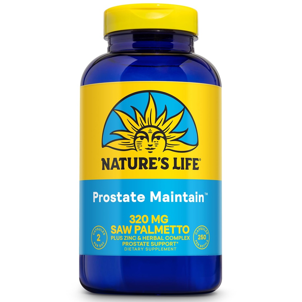 Nature's Life Prostate Keep - Prostate Support Supplement for Men's Health - Saw Palmetto, Pygeum Herbal Complex ו- Zinc תוספים - 125 משרתים, 250 קפסולות צמחוניות