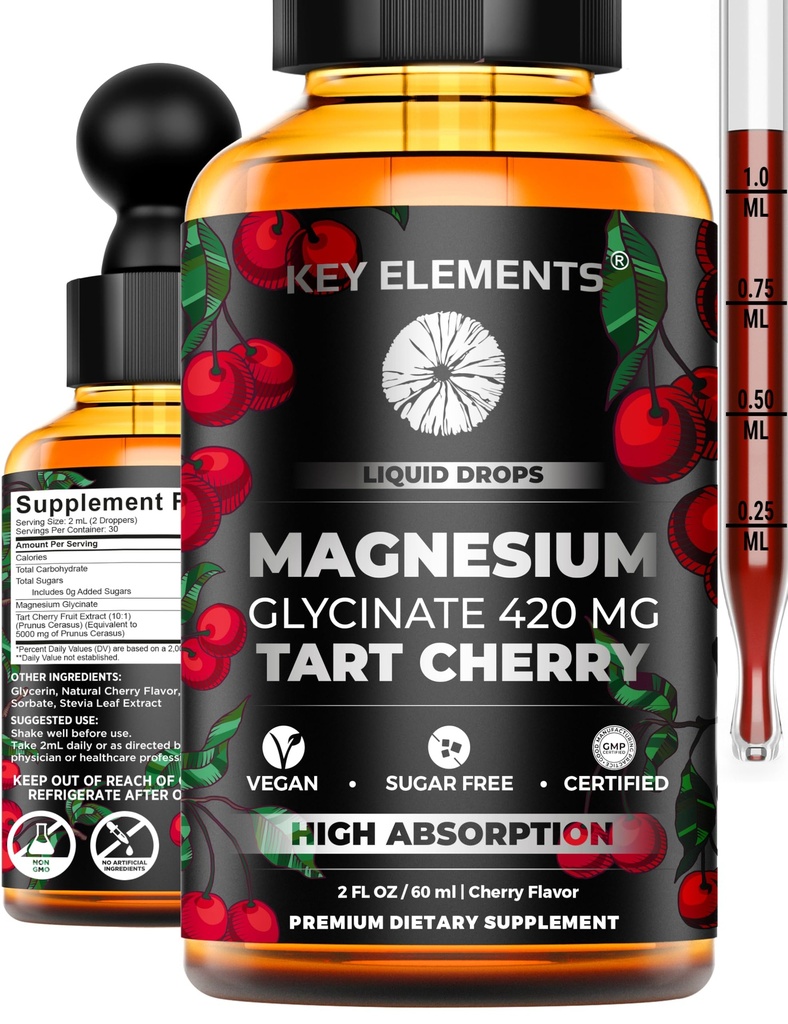 מגנזיום נוזלי Glycinate 420 Mg עם פלט טאי צ 'רי טבעי | Magnesium Glycinate טיפות תוספת עבור שינה, Mood & ניידות תמיכה