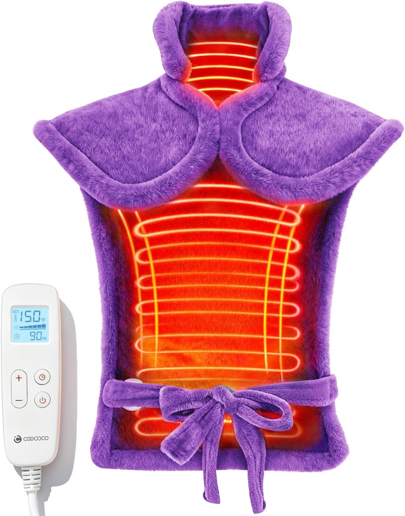 CooCo Back Heating Pads for Womenסבתא, FSA Eligible Heat Pad for Back Pain Relief, Sweet Heat פאד עם 6 רמות חום, מתנת חג המולד עבור אמא שלה סבתא שלה, ETL מוסמך, סגול אדפטי, אדפטופי