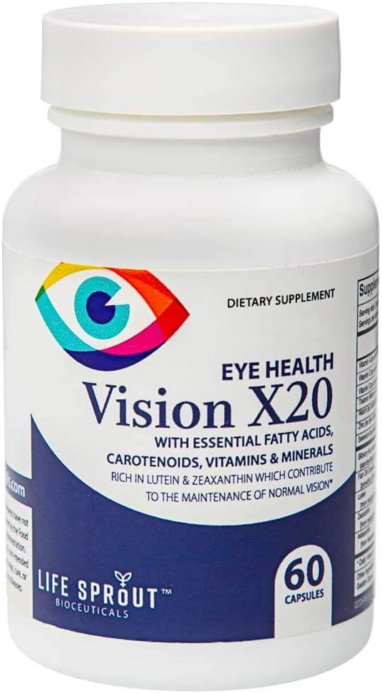 חזון X20 עם Lutein, Beta-Carotene, L-Glutatione, Bilberry ו Niacin for Vision Support, Total Eye Health