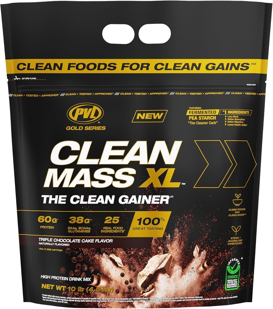 PVL Gold Series - Clear Mass XL - The ניקוי השרירים Mass Gainer - 10 LB - עוגות שוקולד משולש