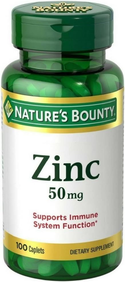 Nature's Bounty Zinc, Immune Support, 50 מ"ג, Caplets, 100 Ct (Pack of 2)