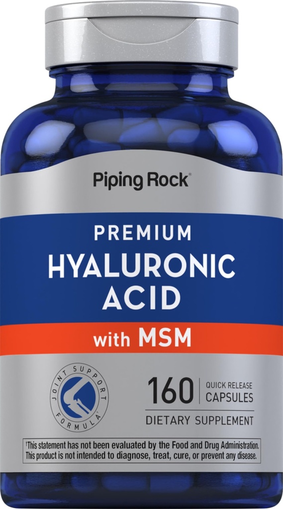 Piping Rock Hyaluronic Acid תוסף | 100mg | 160 קפסולות | עם MSM לנשים וגברים | Non-GMO, Gluten Freeten