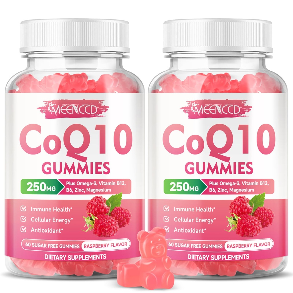 סוכר חינם CoQ10 Gummies 250 מ"ג, Coenzyme Q10 תוספי מזון פלוס אומגה 3, ויטמין B6 & Zinc, גבוה Absorption CoQ10 תוספת עבור אנרגיה סלולרית ותמיכה אנטי-חמצן, Raspberry Flavor, טבעוני 120Ctstsssssssss.
