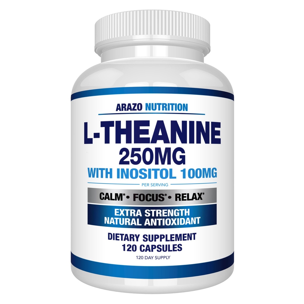 Arazo Nutrition L-theanine 250mg (Extraחוזק) עם Inositol 100 מ"ג, 120 קפסולות Vegetarian