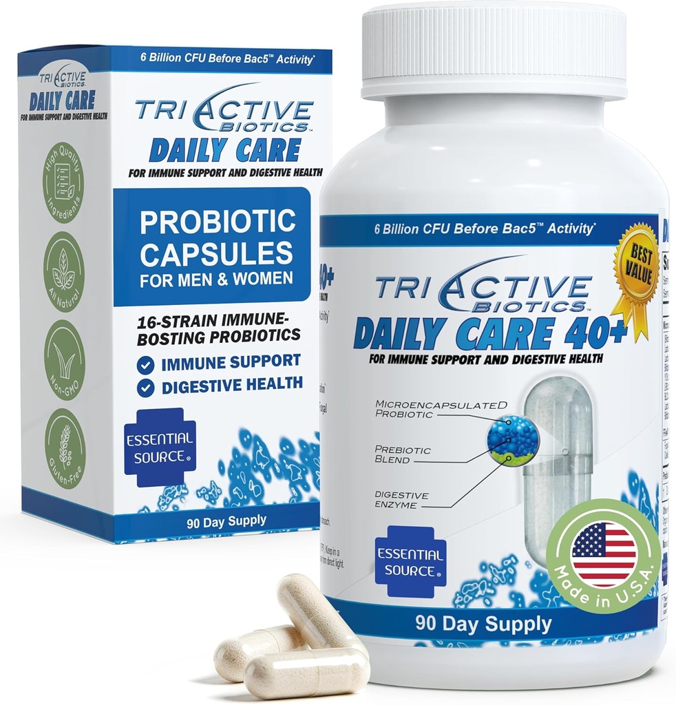 TriActive Biotics Daily Care - Probiotics for Women and Men, טרוםביוטיקה בלגן עם 6 מיליארד CFU - Probiotics for Digestive Health - Support Gut Health, Immune Defense - 90 קפסולות
