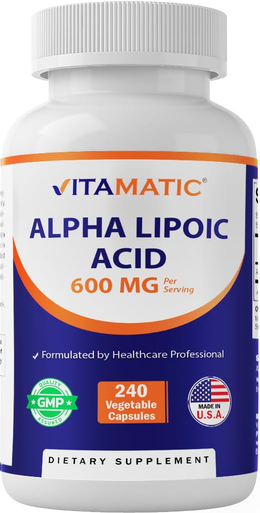 Vitamatic Alpha Lipoic Acid (ALA) 600 מ"ג פריל - 240 קפסולות ירקות - 120 משרתים - non-GMO & Gluten Free