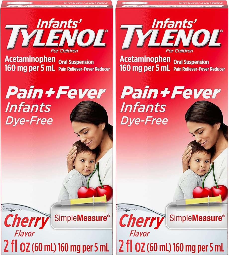 תינוקות אוראליים של טירנול, Dye-Free, Cherry, 2 Fl. Oz (Pack of 2)
