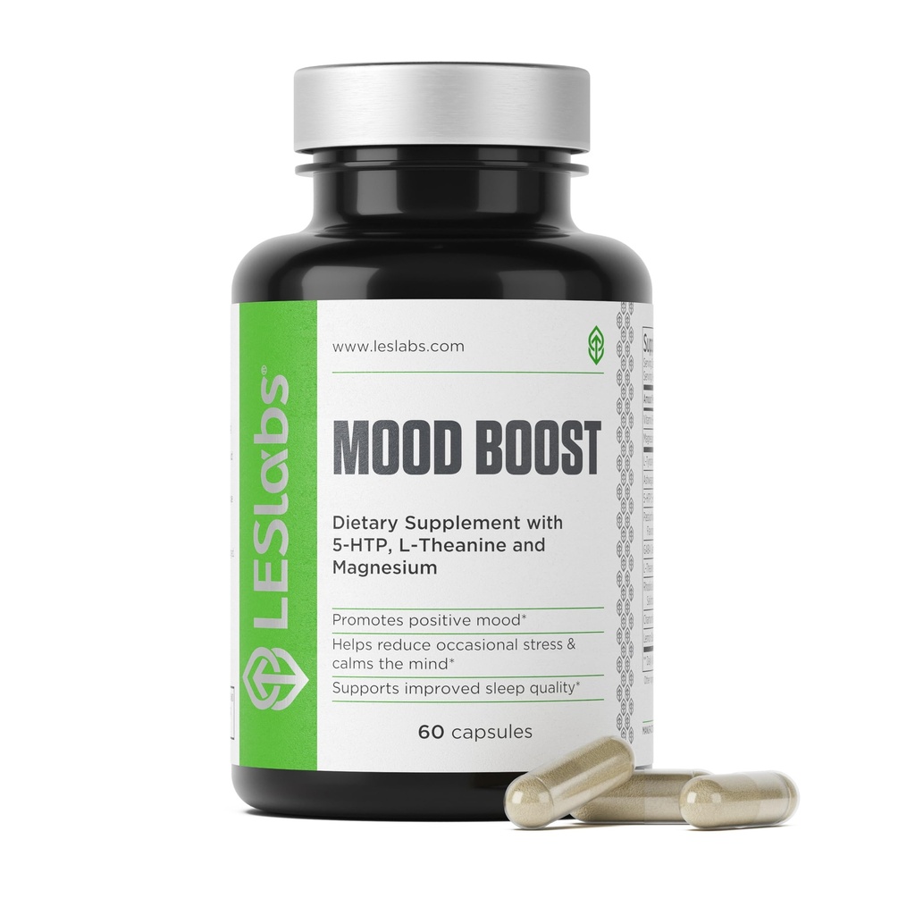 מעבדות Mood Boost - Stress Relief, Mood Support, Deeplaxation & Better Sleep - 5-HTP, Ashwagandha, Rhodiola Rosea, Magnesium, L-theanine & GABA - תוסף non-GMO - 60 קפסולות