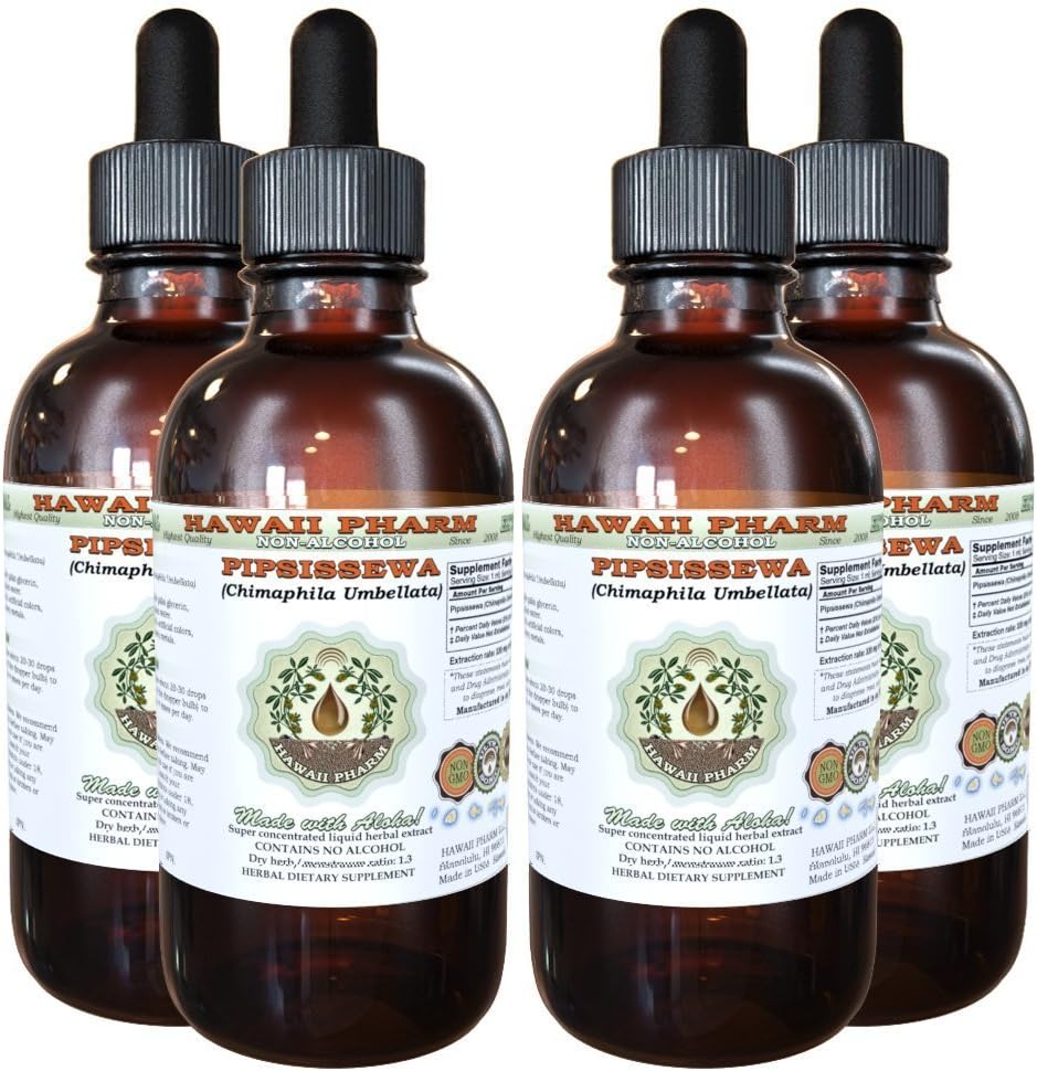 Pipsissewa אלכוהול ללא תשלום, Pipsissewa (Chimaphila umvata) Dried Leaf Glycerite Natural Herbal תוספת, הוואי Pharm, ארה"ב 4x4 fl.oz