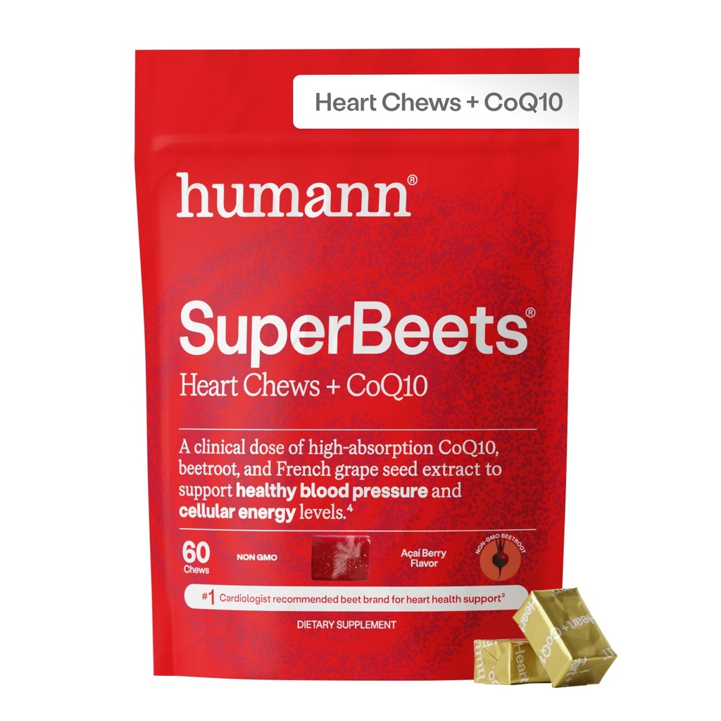 PersonN SuperBeets Heart Chews Advanced - 100 מ"ג של CoQ10 Plus Beetroot & Grape Seed Extractd