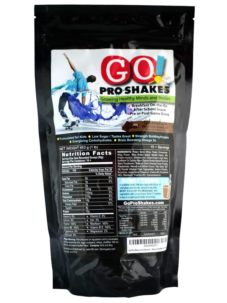 Go Pro Shakes - אבקת חלבון Smoothie עבור ילדים ובני נוער - חטיפים בריאים - לא תוספת סוכר - תמיכה צמיחה וכוח - עשיר שוקולד פלאמור