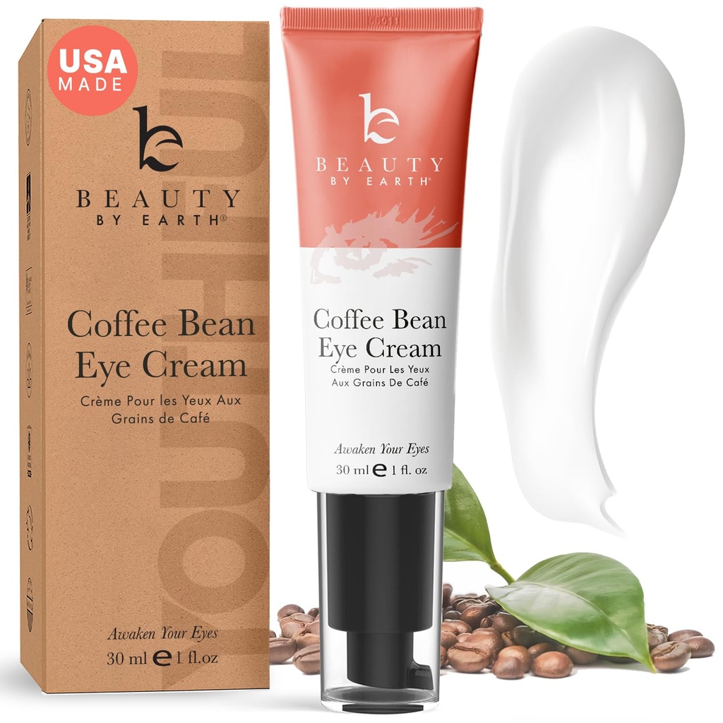 Beauty by Earth Caffeine Eye Cream for Puffiness & Bags under Eyes - ארצות הברית Made with Natural & אורגני Ingredients, תחת קרם עיניים עבור מעגלים אפלים עם Glycerin & ויטמין E, Brightens & מרעננים