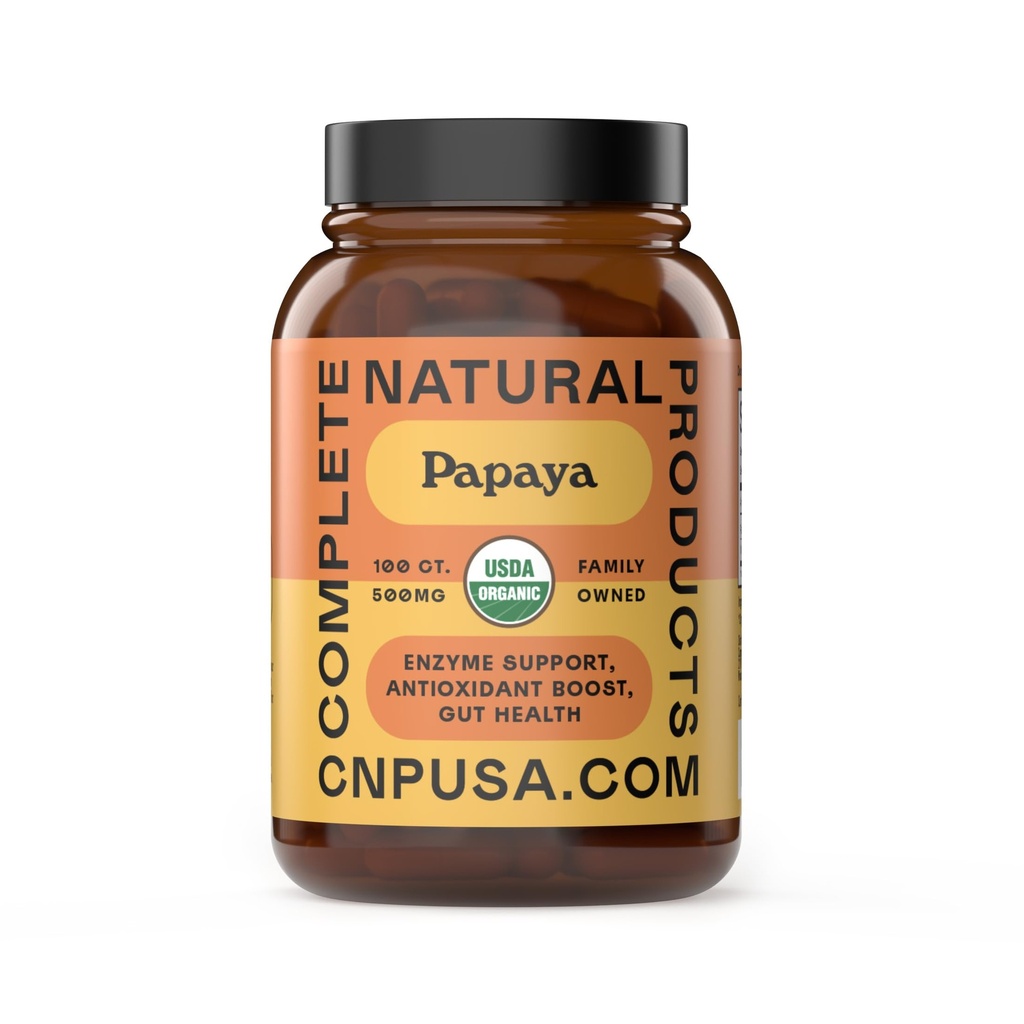 מוצרים טבעיים שלמים אורגניים Papaya Enzymes & Papain Enzyme קפסולות - 500 מ"ג 100 גלולות, אורגני פאפאיה אבקת סופר קפסולות פירות