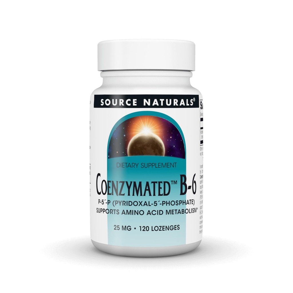מקורות טבעיים Coenzymated B-6, P-5 Pyridoxal-5 Phosphate Fast-Acting, Quick Dissolve ויטמין תומך Amino Acid Metabolism *, 25 מ"ג - 120 Lozenges