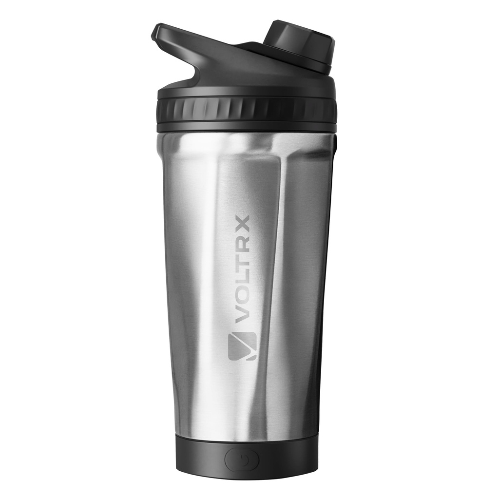VOLTRX ChillMix Shaker Bottle Insulated Stainless Steel - USB C Rechargeable Electric Shake Mixer, Shaker Cups for Protein Shakes and Mealחליף, Chrome Steel, 16 oz