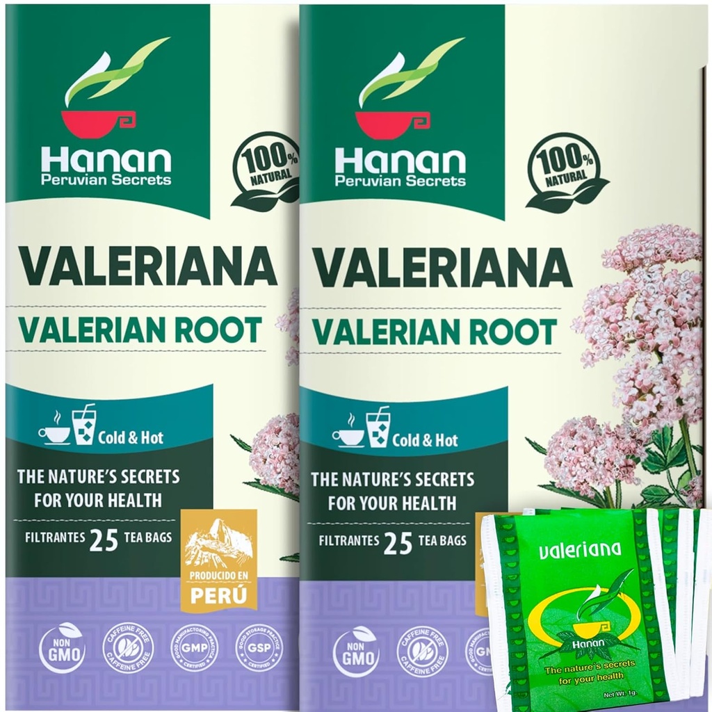 Hanan Vallan Root Tea for Bedtime (50 באגים) - Te de Valana, Herbal Calming Night Tea - 100% טהור, Caffeine חינם, non-GMO, Herb מפרו - חבילת של 2 Boxes