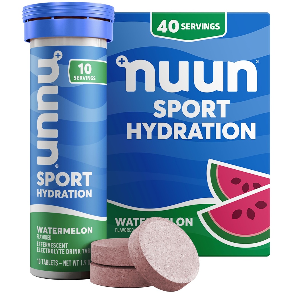 Nuun Sportlyte Tablet עם Magnesium, Calcium, Potassium, Chloride & Sodium, Gluten Free & Vegan, Watermelon, 4 Pack (40 משרתים Total)