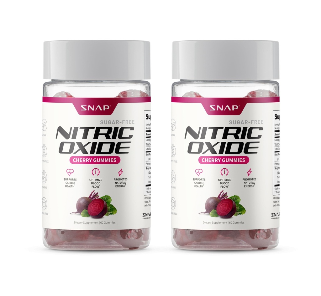 תוספי Snap תוספי Beet Root Gummies, Nitric Oxide תוספת w / Organic Beets, ויטמינים, Pomegranate & Antioxidants for Energy, Heart Health & Circulation Support, 60 חניכיים סוכר, 2 Pack, Cherry