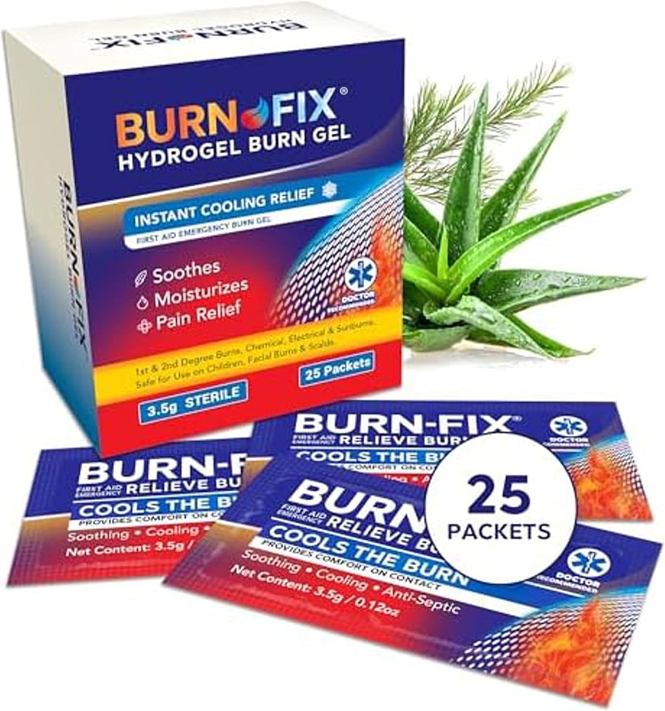 Burn Gel Packets - 3.5 גרם עזרה ראשונה Burn Cream עבור מיידית Cooling הקלה על צרבת קטינים, Sunburns & Scalds │ אידיאלי חירום Kit Essential (Pack of 25)