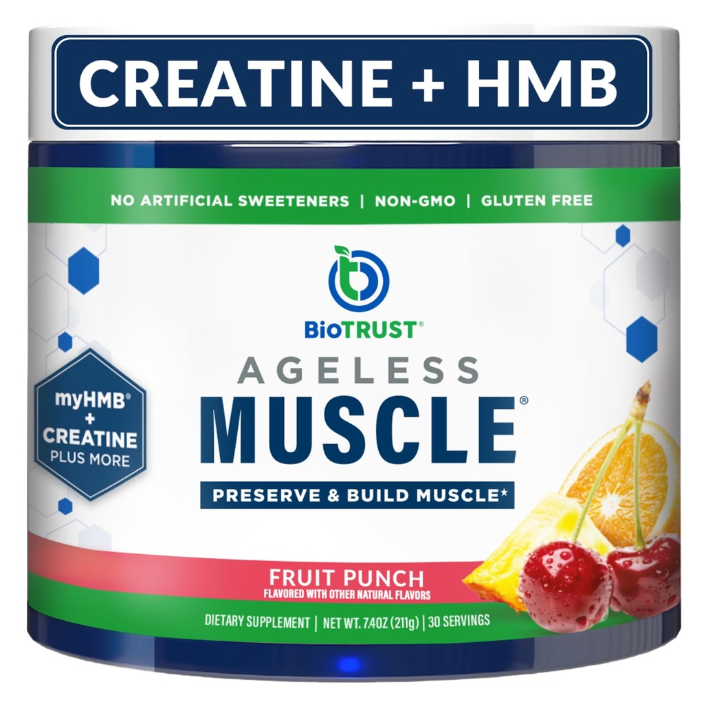 BioTrust Ageless שריר בונה - אבקת Creatine HMB עם ויטמין D3 & Betaine - Build & Preserve Declining השריר Mass & Power - פירות פונץ', 30 משרתים