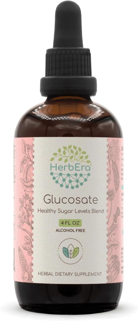 HerbEra Glucosate B120 ללא אלכוהול פלט Tincture, Bitter Melon פירות, Cinnamon Bark, Dandelion Root, Gymnema Leaf, Fenugreek Seeds, Amla פירות. רמת סוכר בריאה 4 Fl Oz