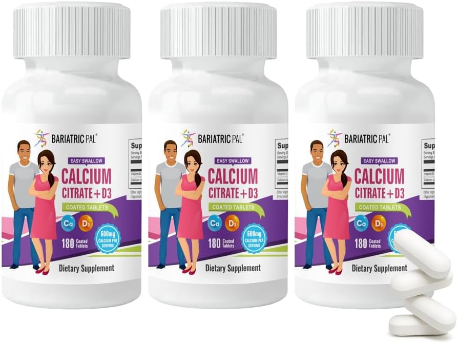 BariatricPal Easy Swallow Calcium Citrate (600 מ"ג) ו-D3 Coated Tablet (90 ימים אספקה)