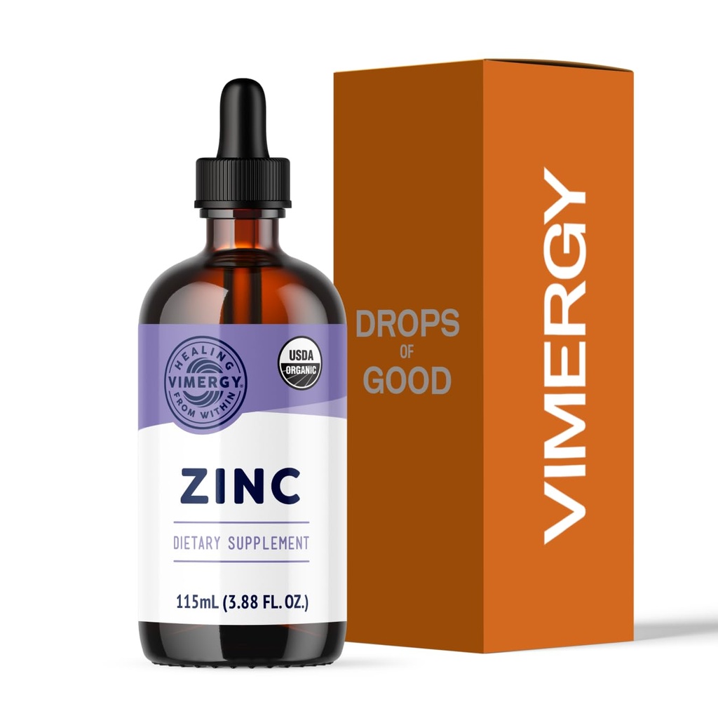 VIMERGY USDA אורגני Zncs for Women & Men (7.5 מ"ג נוזל Zinc Per המשרת) תמיכה מהירה-Absorbing Immune Support, מקדם עצמות בריאות ועור, טבעוני, עד 57 משרתי מ"ל)