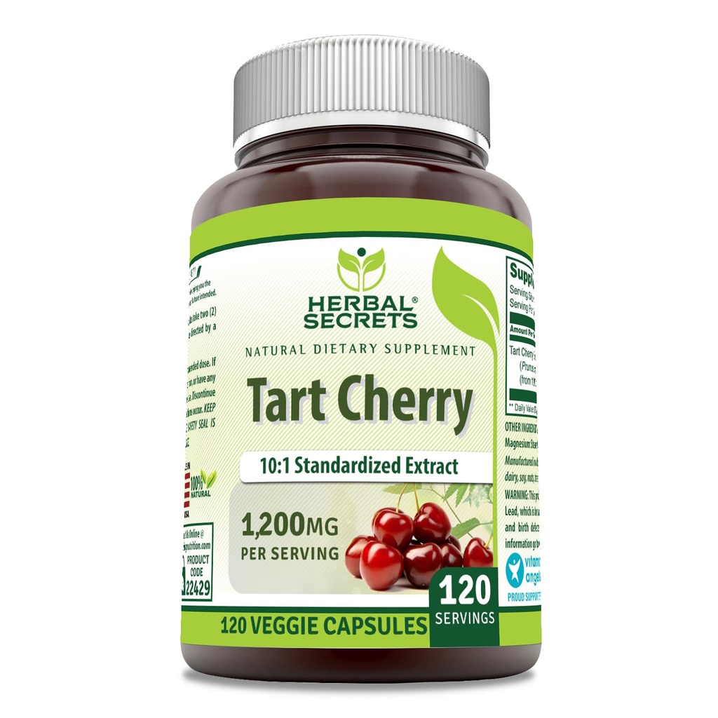 Herbal Secrets Tart Cherry 10:1 סטנדרטי לחלץ תוספת | 1200 Mg Per לשרת | 120 Veggie קפסולות | Non-GMO | Gluten Free | Made in USA (1 Pack | 120)
