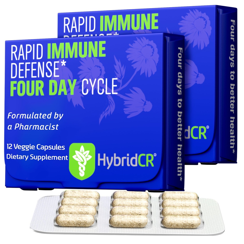 HybridCR Rapid Immune Support Supplement - 4 Day Immunity Supplement - Immune Booster with Echinacea, גינזנג, אנדרוגרףis, Zinc, Selenium - תמיכה ב- 24 Caps, 2 Dose Packs