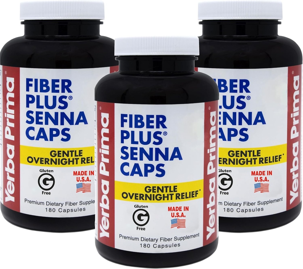 Yerba Primafi Plus Senna כמוסות, 180 הרוזן (3 Pack) - Gentle Overnight Relief, USA Made, non-GMO, Gluten-Free