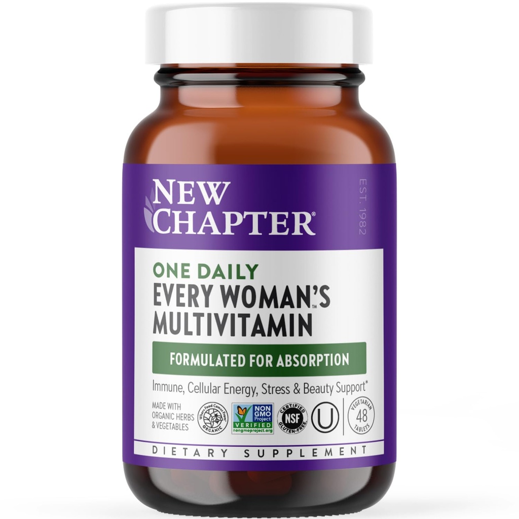New Chapter Women's Multivitamin for Immune, Beauty + Energy Support with Fermented Foodsents - Every Woman's One Daily, Made with Organics & Herbs, Non-GMO, Gluten Free, 48 Count Count