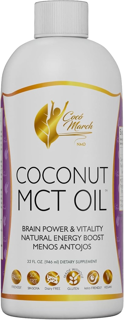 Cocó March N.M.D MCT שמן - לסירוגין תמיכה, Metabolism, Brain Power Boost, אנרגיה טבעית קוקוס, חינם מגלוטן, חלב, סויה, טבעוני & Keto-ידידותי, 32 Fl Oz Oz