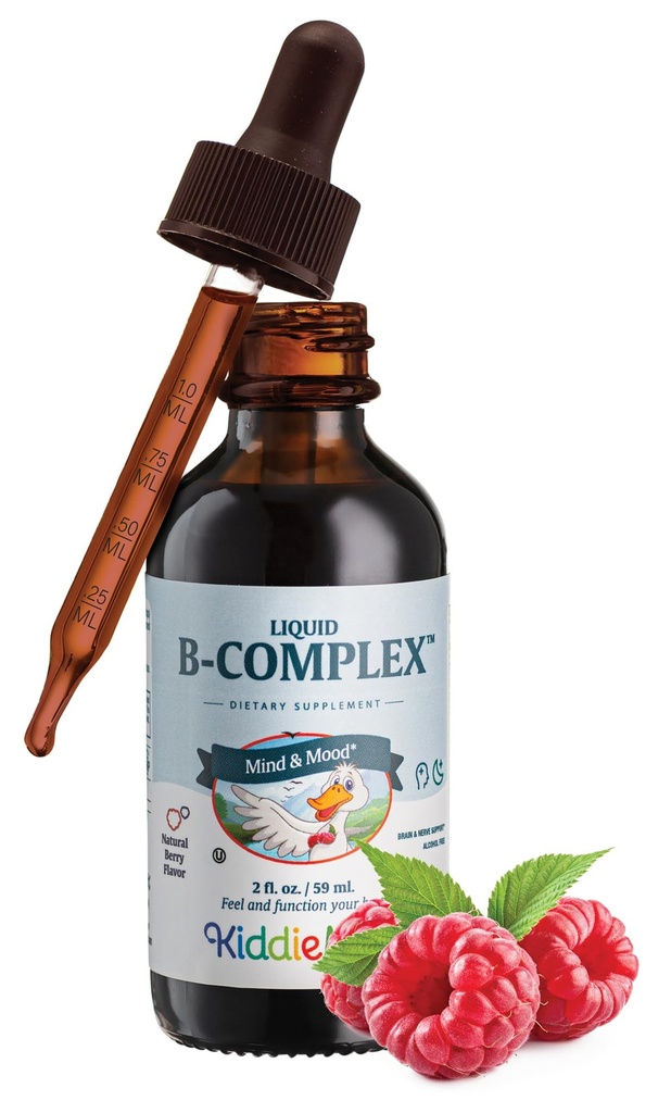 Maxi Health Kids Raspberry נוזל ויטמין B Complex - תוסף ויטמין B12 - ויטמין B מורכבות טיפות לילדים עם B1 B2 B3 B5 B6 Biotin Folic Acid - 2 fl.