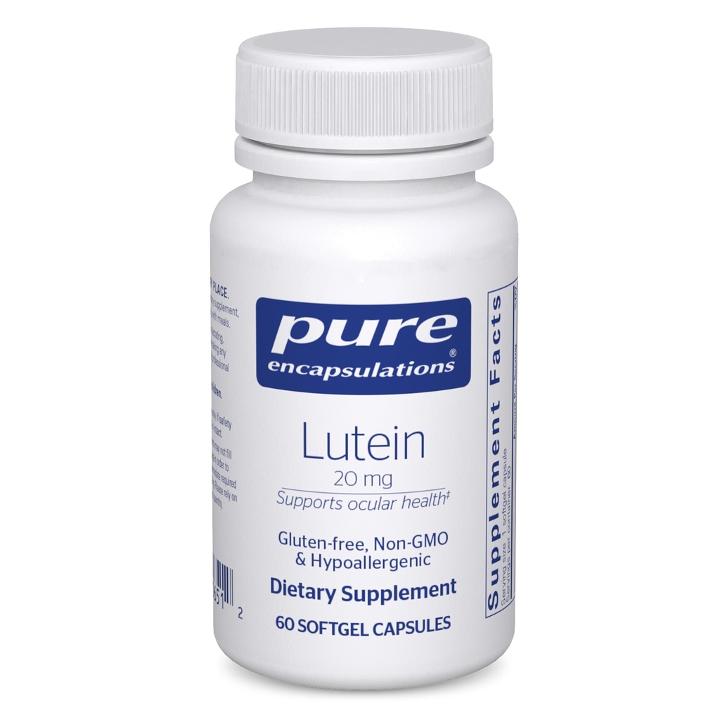 טהור Encapsulations Lutein 20 מ"ג | תמיכה אנטיקסידנטית Hypoallergenic עבור תפקוד חזותי בריא | 60 קפסולות Softgel