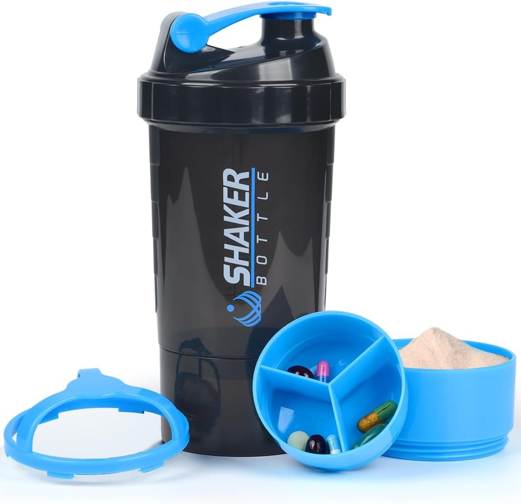 חלבון Shaker Bottle - Sport Water Bottle - Non Slip 3 Layer Twist Off 3oz Cups with Pill Tray - Leak Proof Shake Bottle Mixer-חלבון אבקת 22 oz Shake Cup עם אחסון