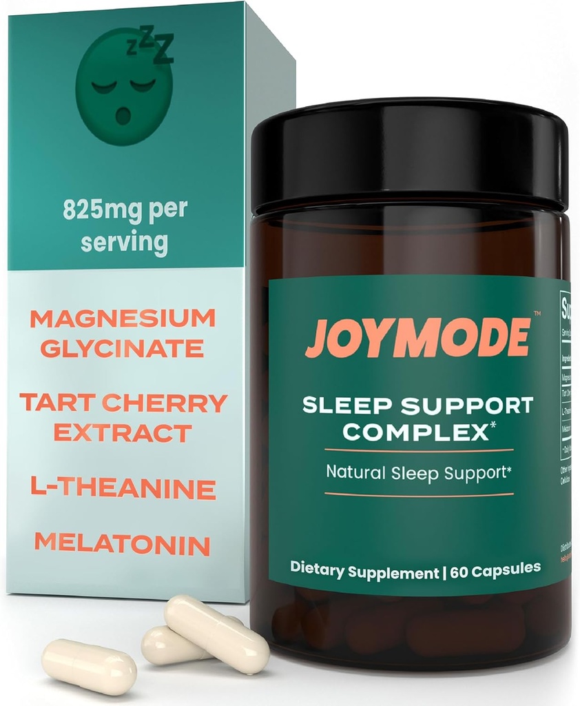 JOYMODE Sleep Aid תוסף למבוגרים (60 ct) עם L Theanine, Melatonin & 125 מ"ג מגנזיום Glycinate, 500mg Tart Cherry Extract from CherryPURE for Sleep Support
