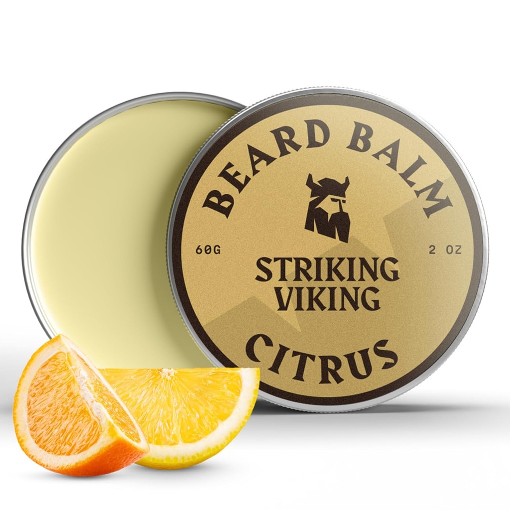 Striking Viking Beard Balm for Men - Leave in Beard Conditioner - Styling Balm Made עם באופן טבעי Derived Beard Butter, Argan & Jo Joba Oils (2 Ounce (Pack of 1), Citrus)