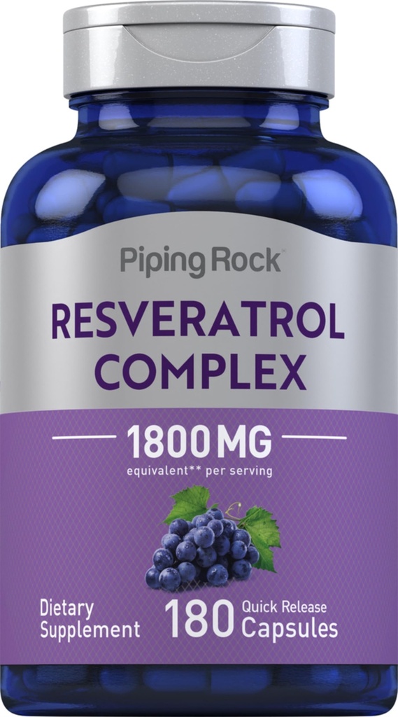 Piping Rock Resveratrol Complex 1800 מ"ג | 180 קפסולות | Grape Seed Extractd Extracted