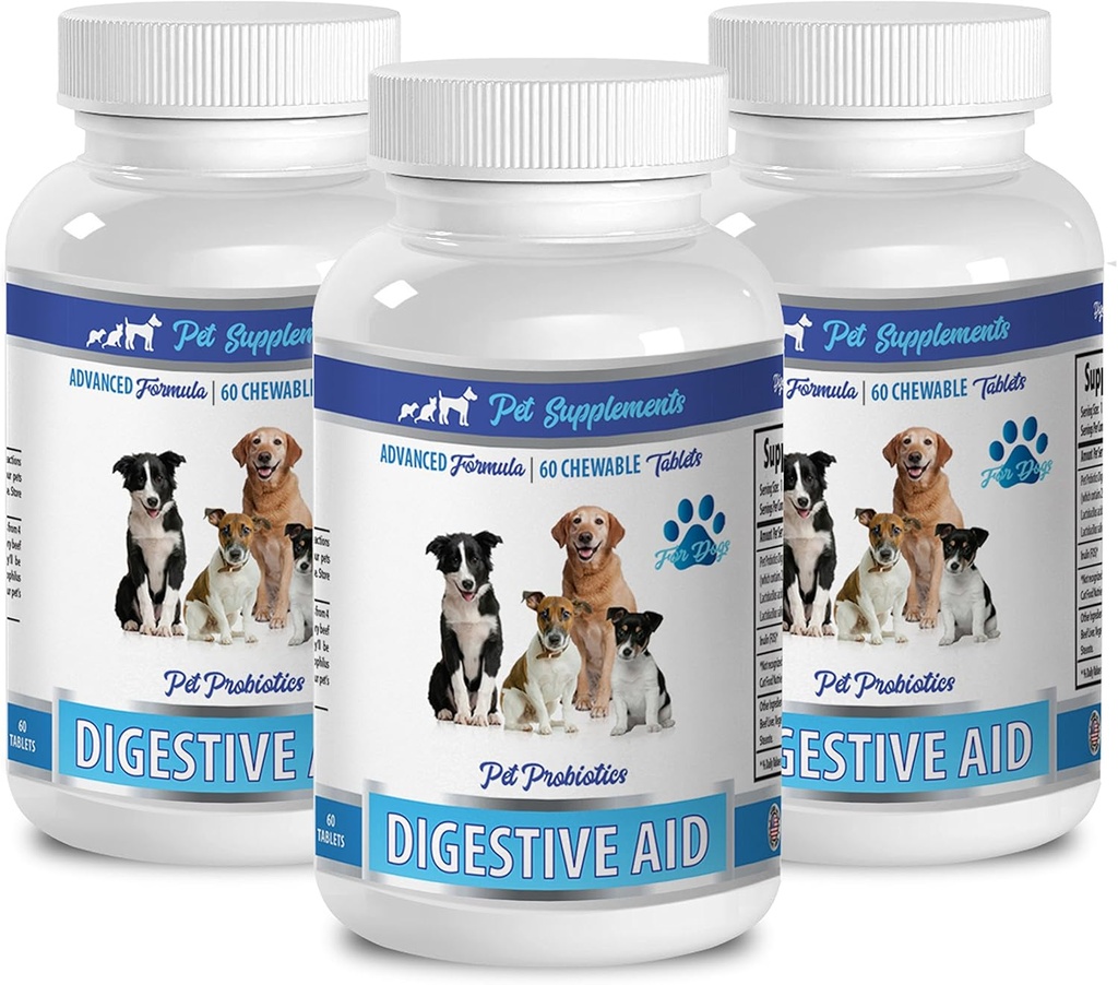 גלולות שלשולים - DOG DIGESTIVE AID PROBIOTICS - NATURAL APPROACH - SOLUTION TO BAD ו- GAS - COUNTER DIARRHEA - אנזימים עיכול כלבים ופרוביוטיקה - 3 בקבוקים (180 טיפולים)